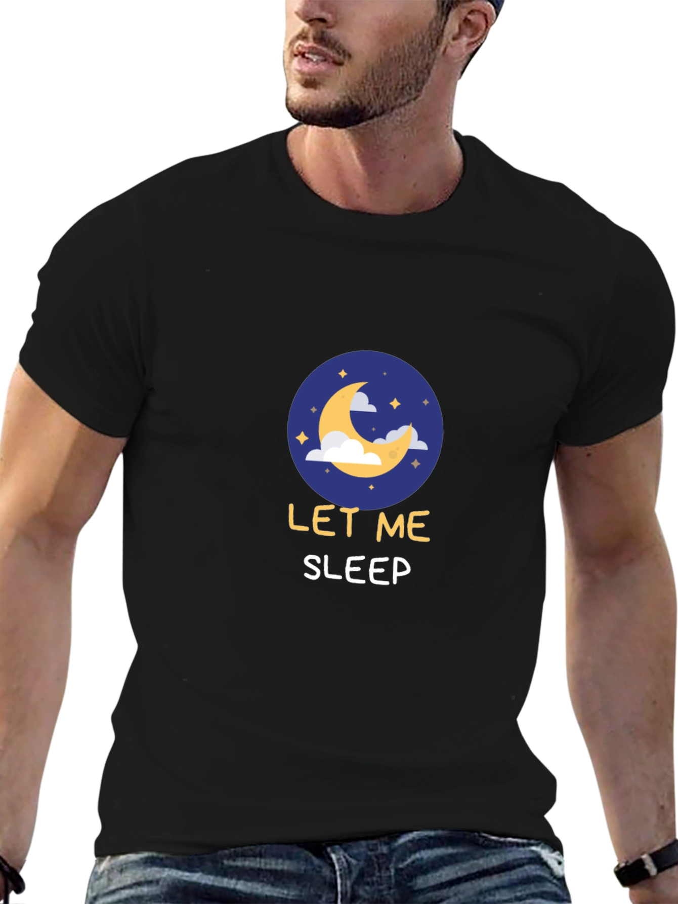 Let Me Sleep Black T-Shirt - Crescent Moon Design