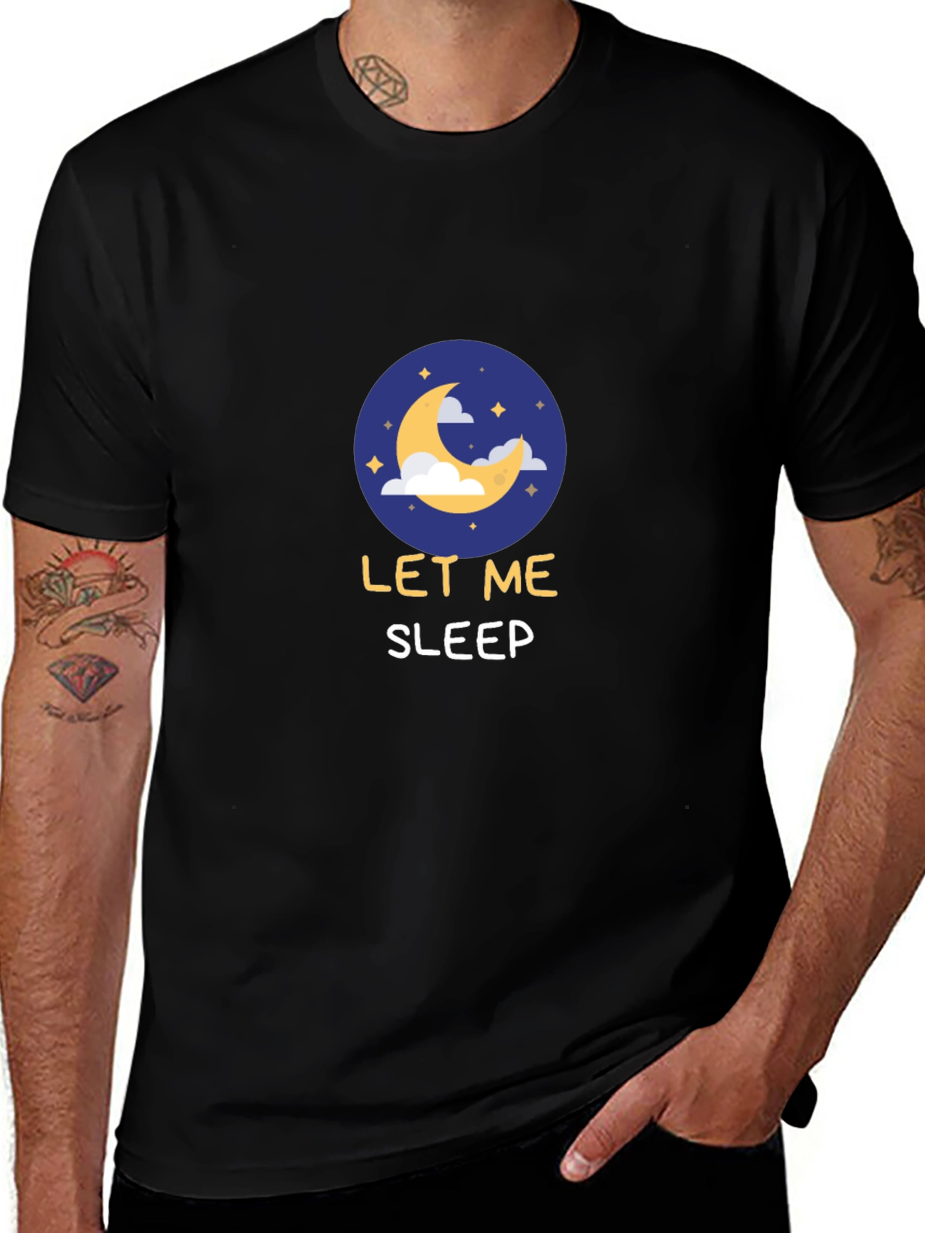 Let Me Sleep Black T-Shirt - Crescent Moon Design