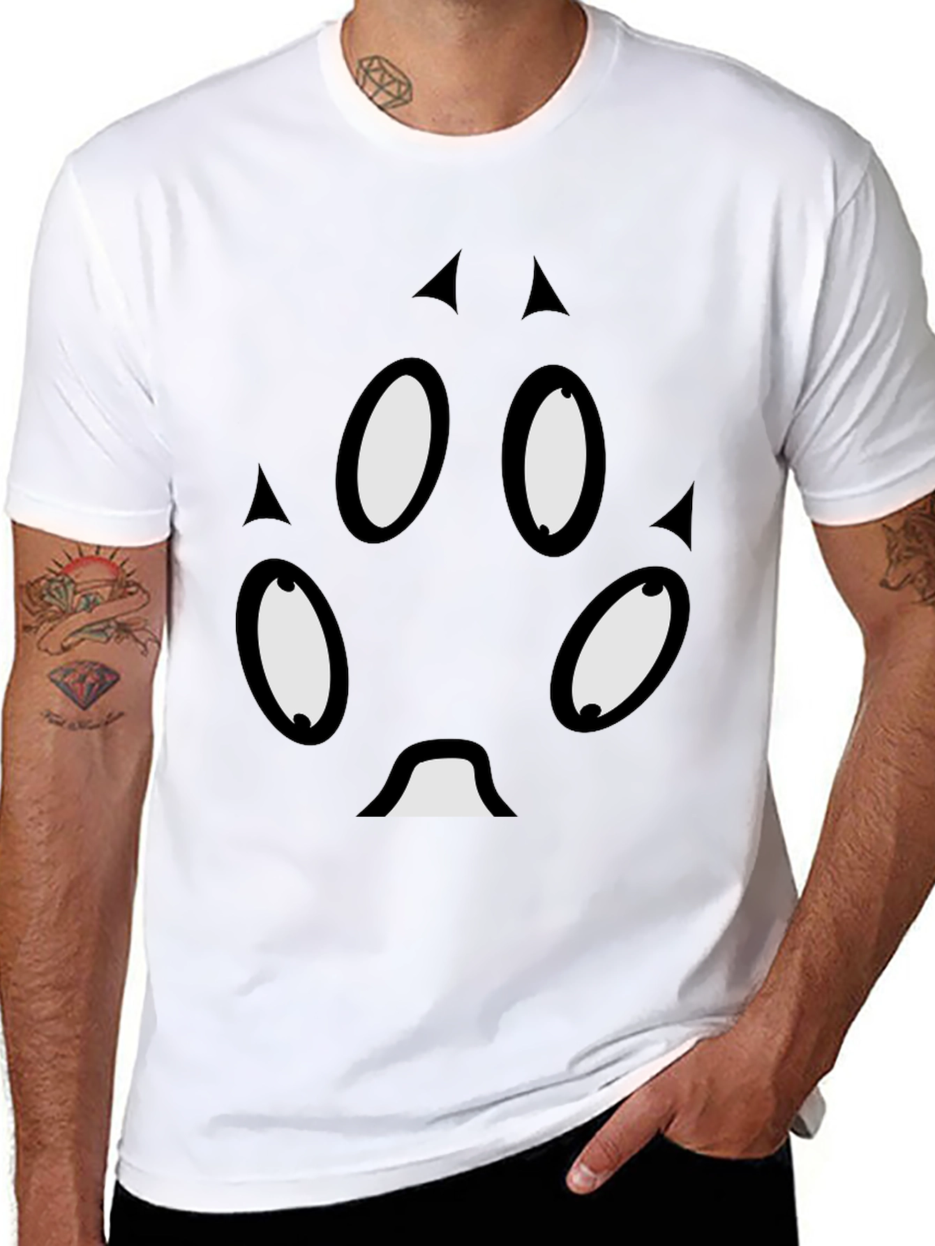 Unique Cartoon Face Black T-Shirt
