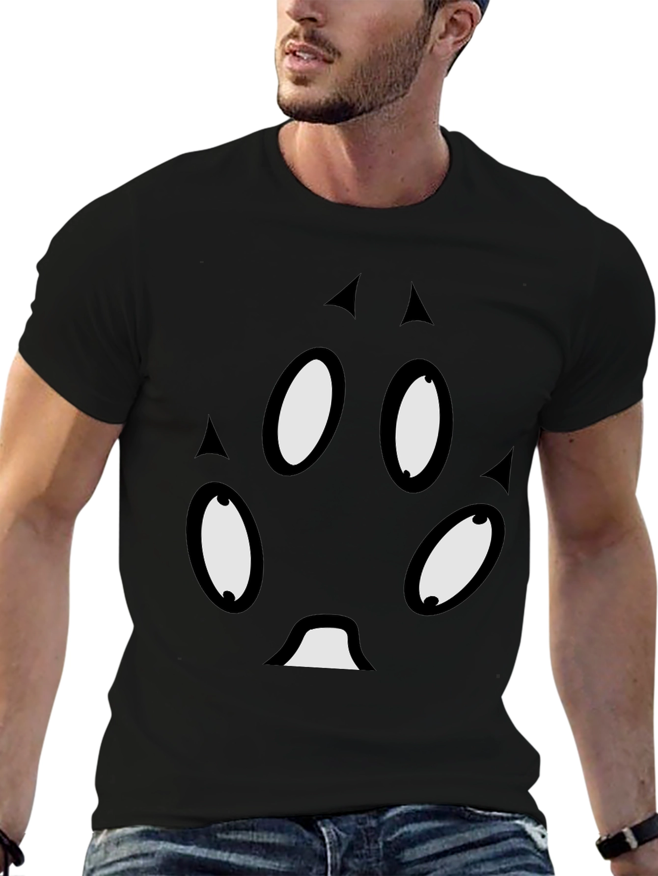 Unique Cartoon Face Black T-Shirt