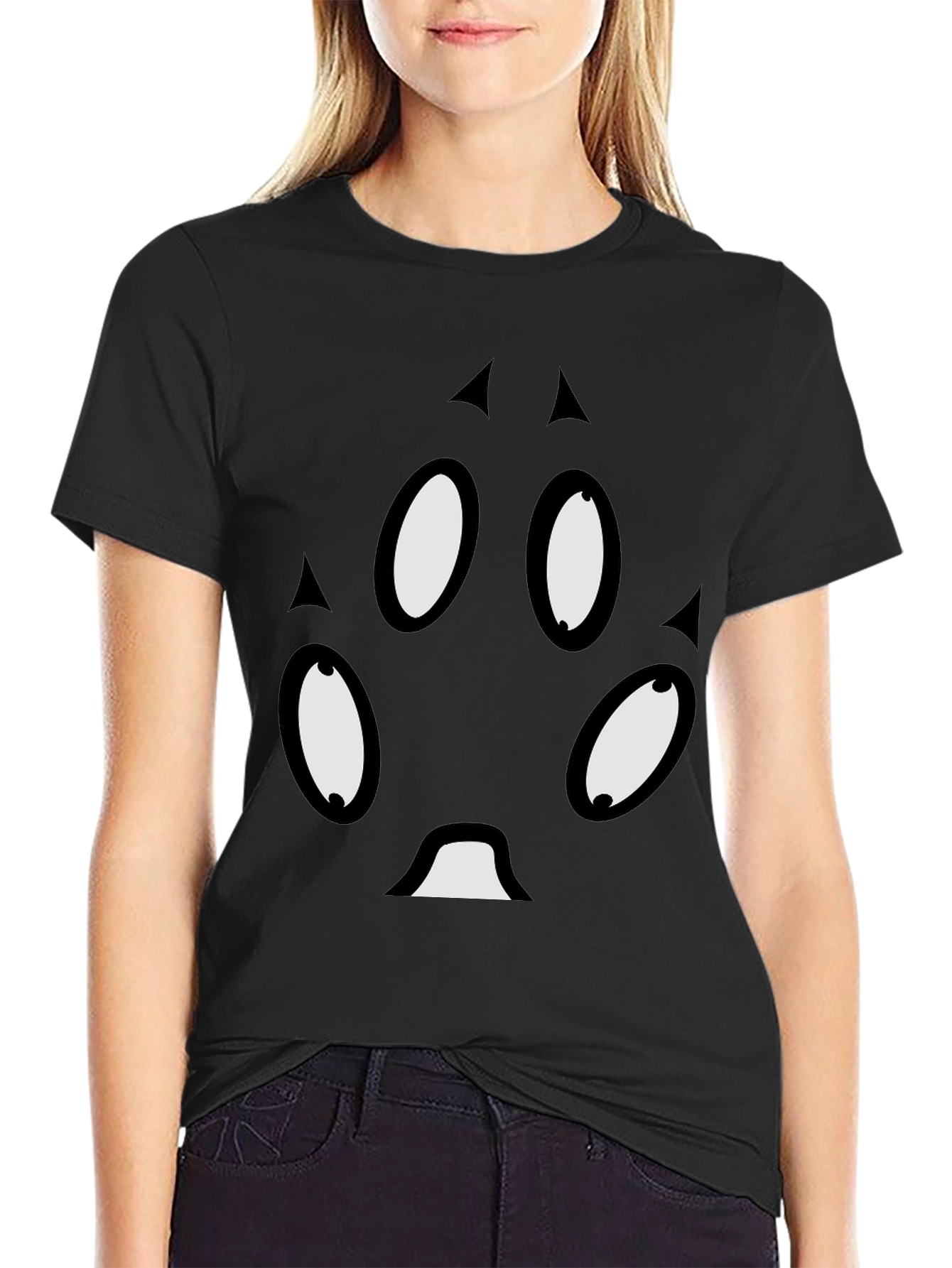 Unique Cartoon Face Black T-Shirt