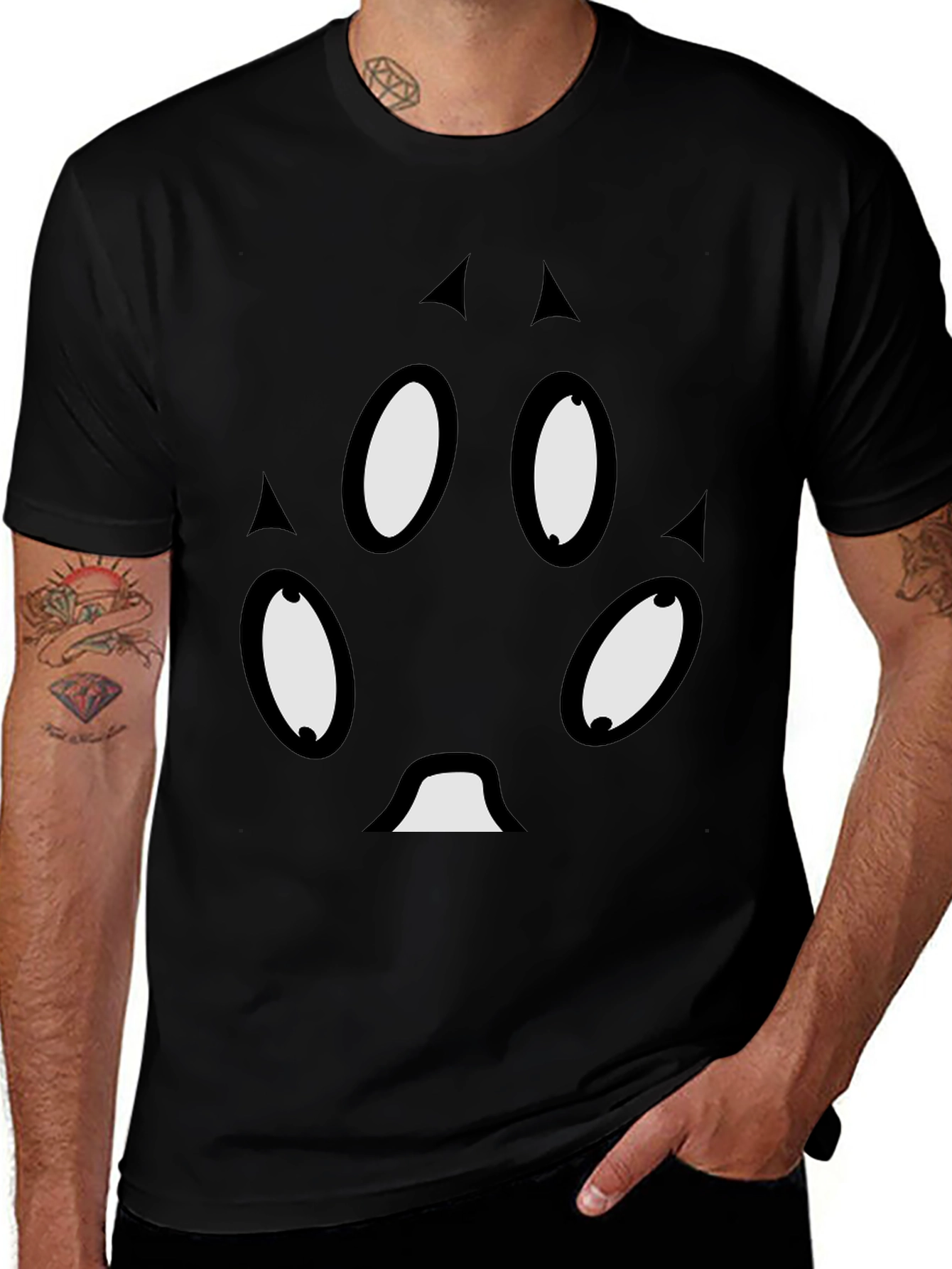 Unique Cartoon Face Black T-Shirt