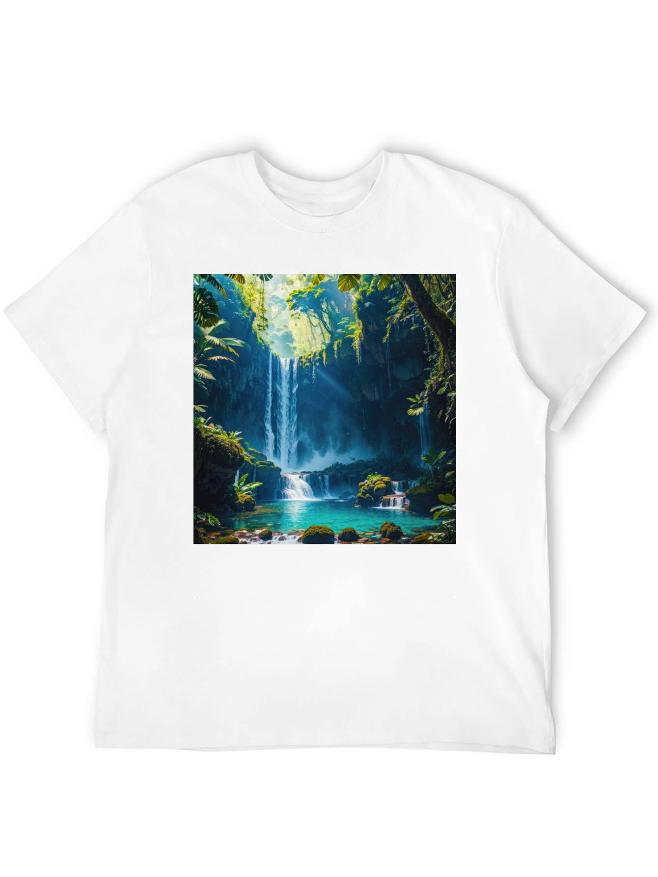 Tropical Waterfall Graphic Tee - Nature Lovers Black T-Shirt