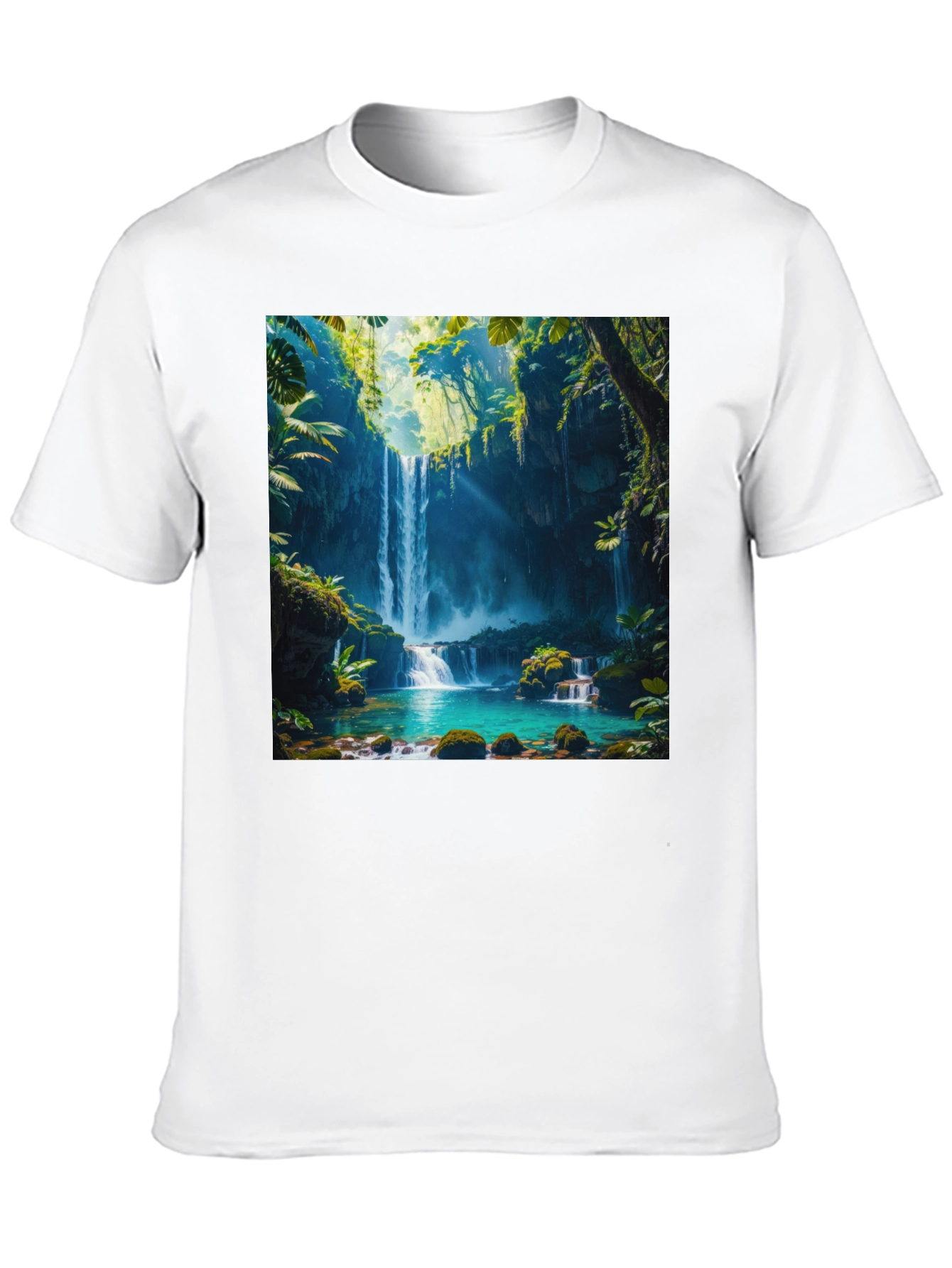 Tropical Waterfall Graphic Tee - Nature Lovers Black T-Shirt