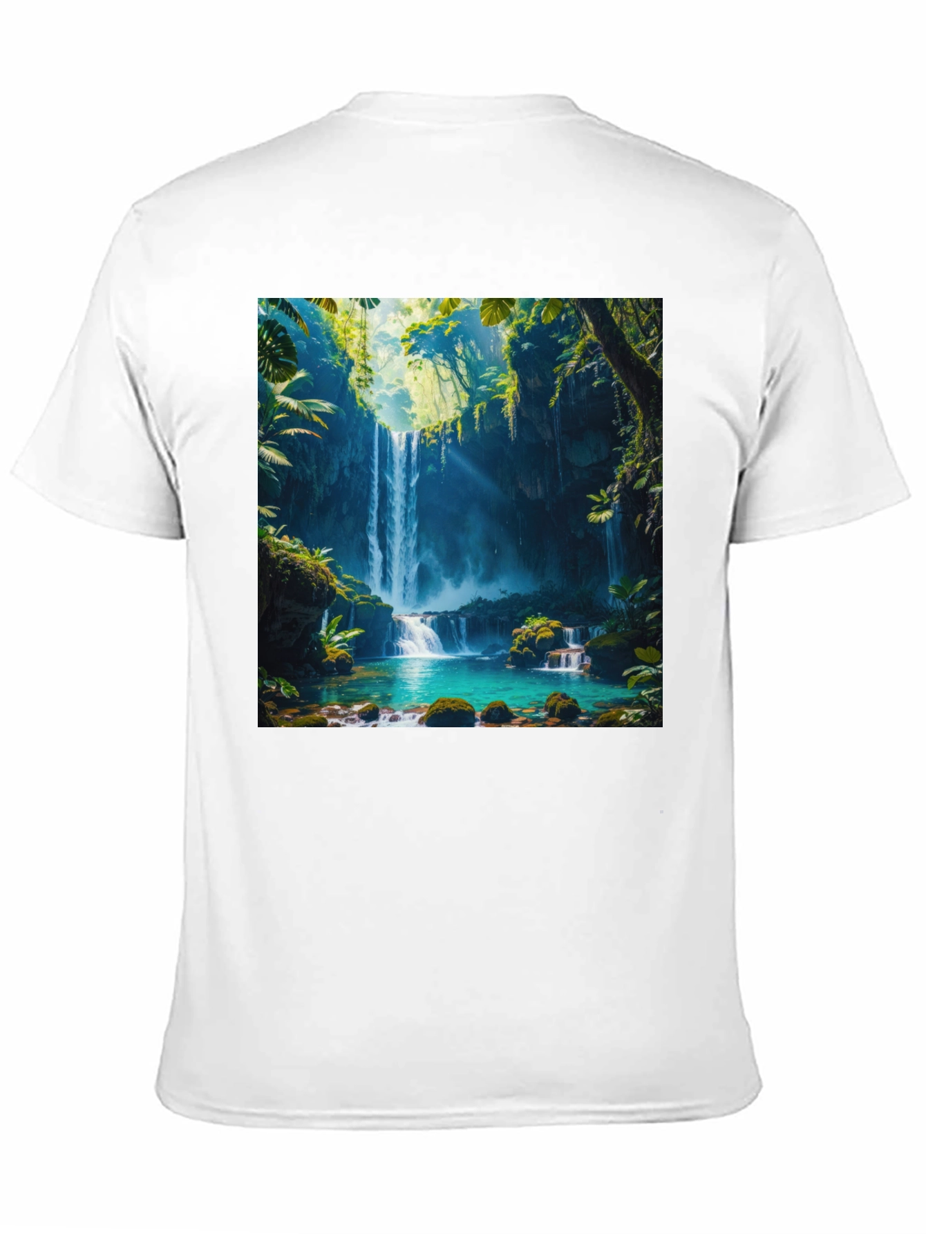 Tropical Waterfall Graphic Tee - Nature Lovers Black T-Shirt