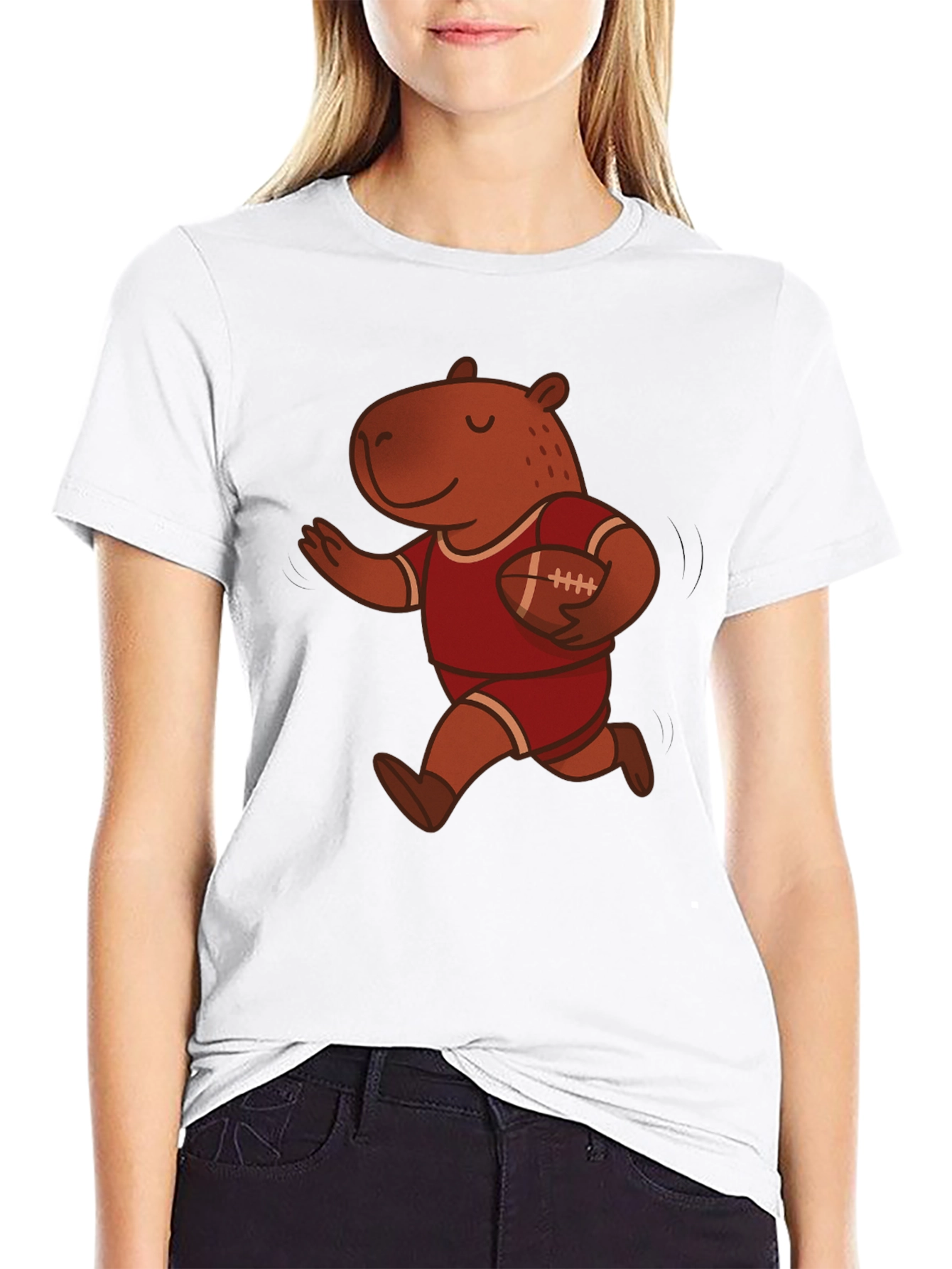 Capybara Football Player Graphic Tee - Novelty Cartoon T-Shirt