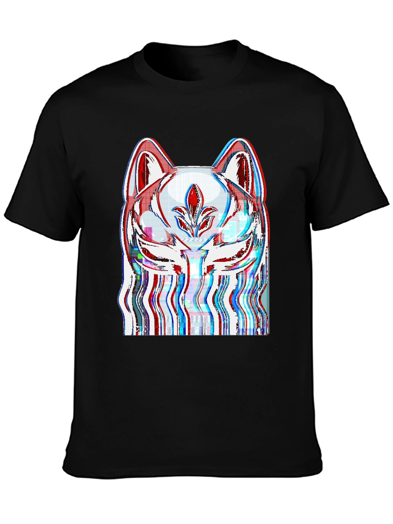 Glitch Fox Mask Graphic Tee - Black