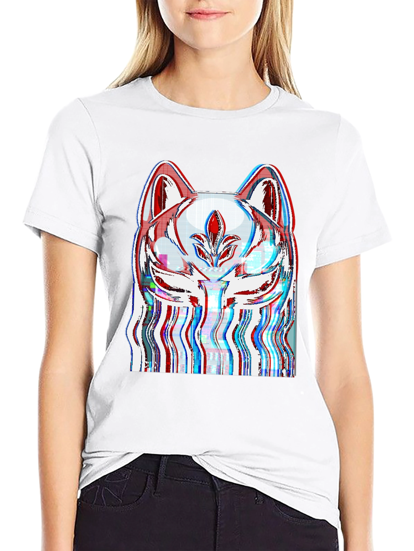 Glitch Fox Mask Graphic Tee - Black