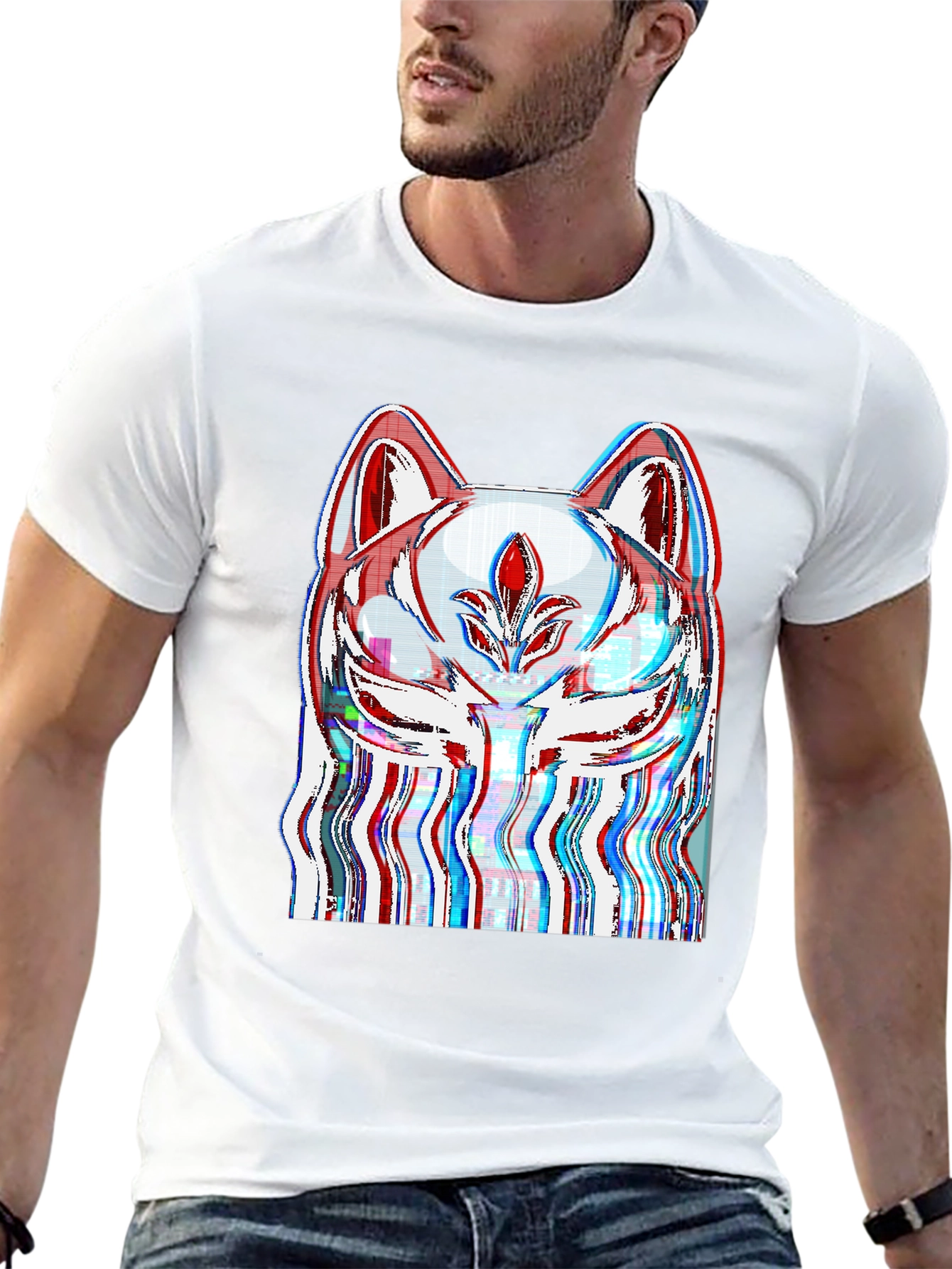 Glitch Fox Mask Graphic Tee - Black