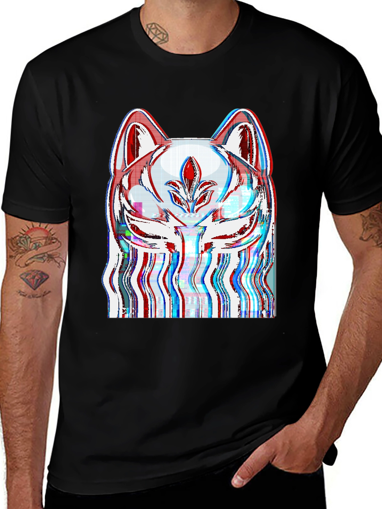 Glitch Fox Mask Graphic Tee - Black