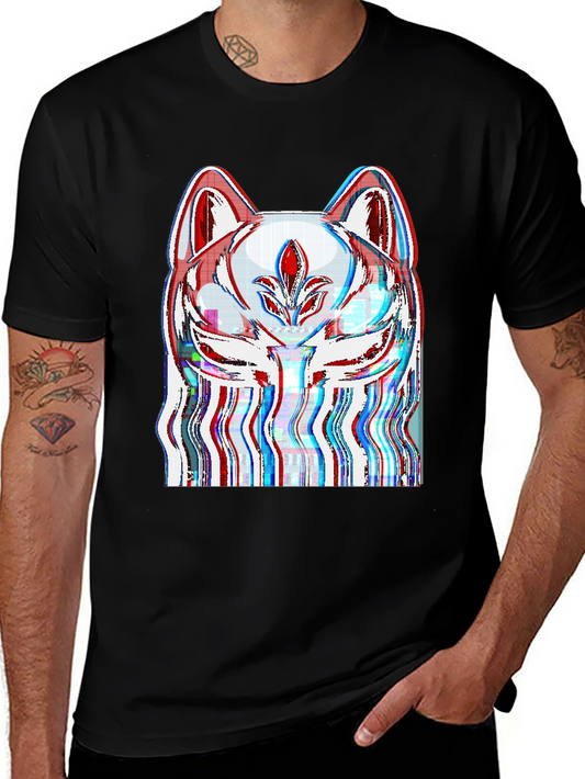 Glitch Fox Mask Graphic Tee - Black