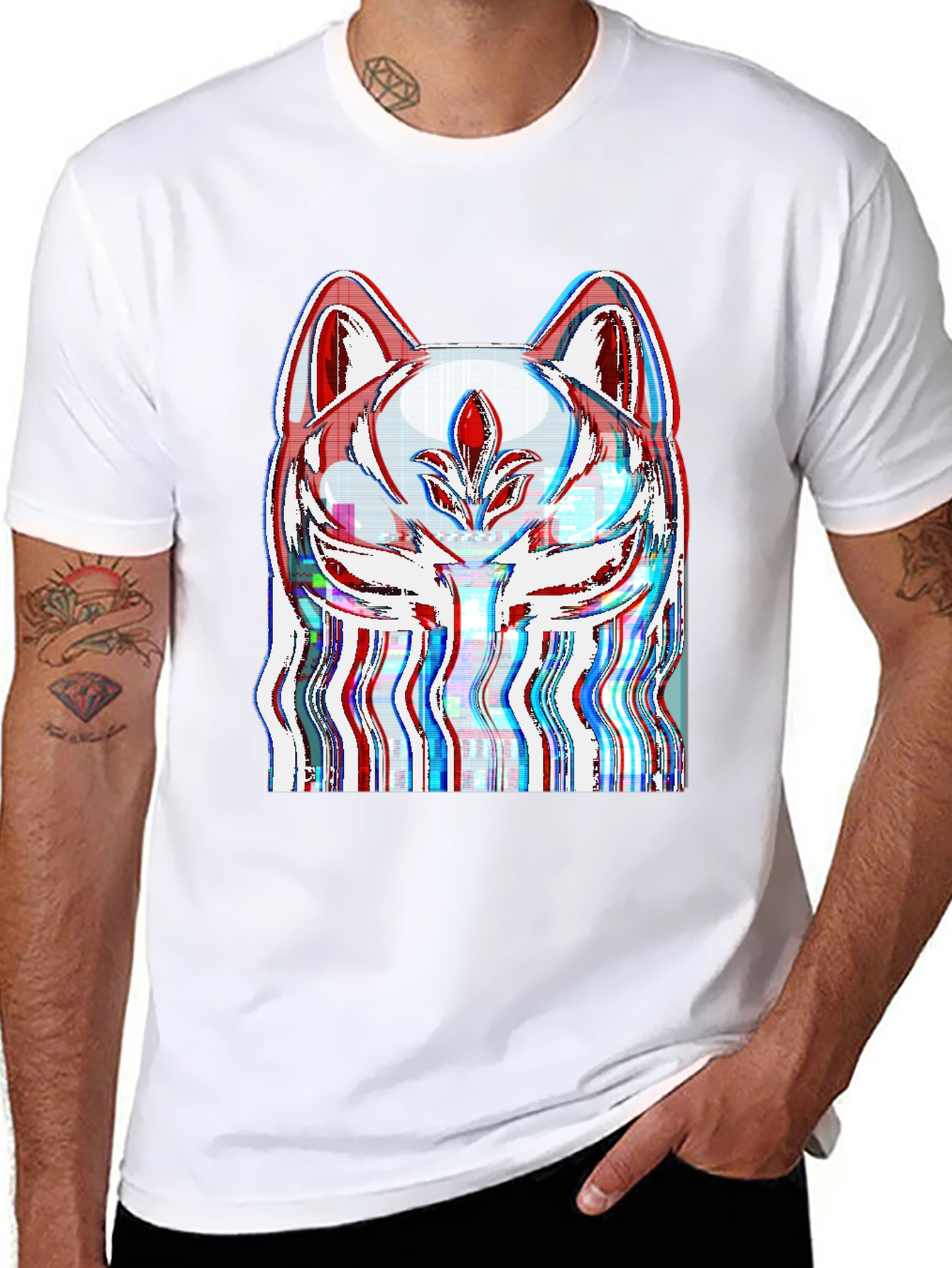 Glitch Fox Mask Graphic Tee - Black