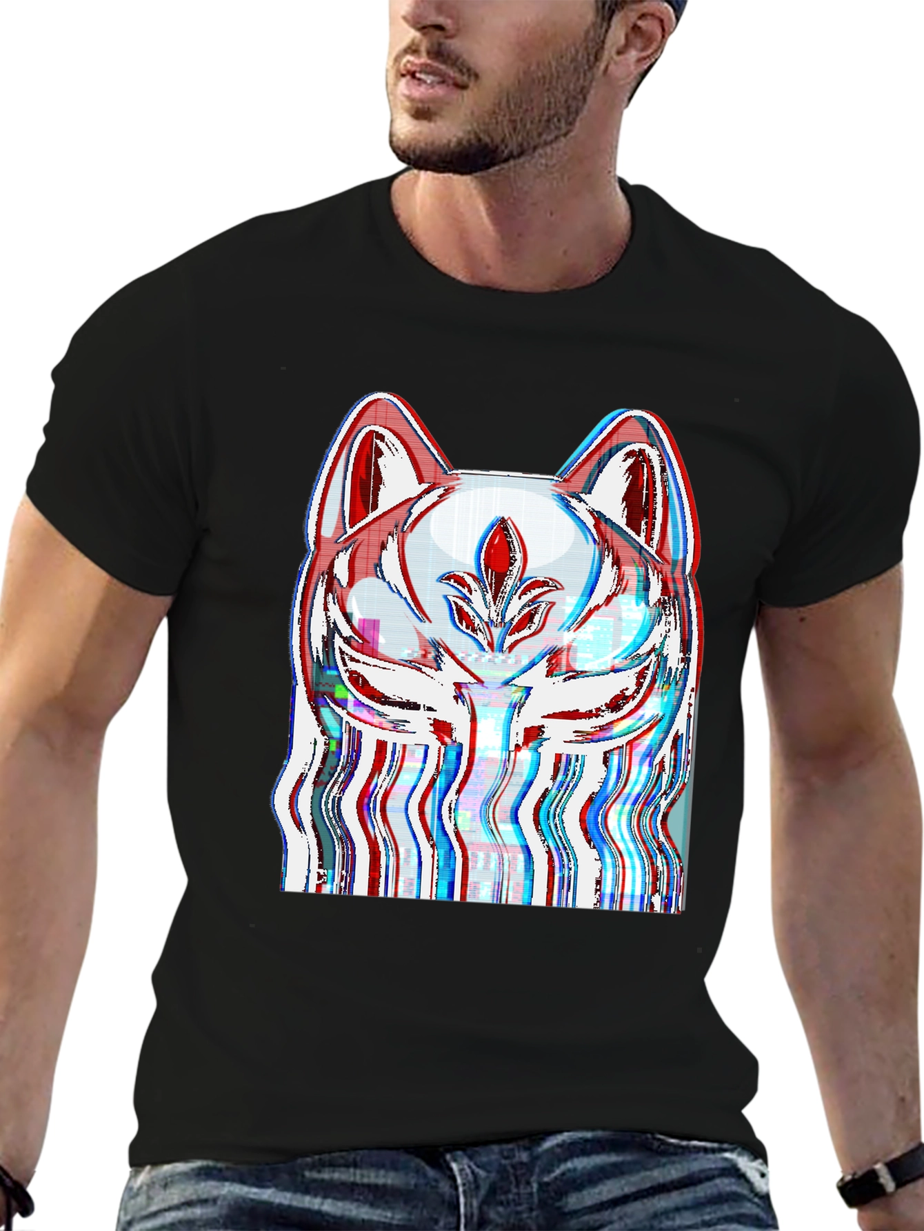 Glitch Fox Mask Graphic Tee - Black