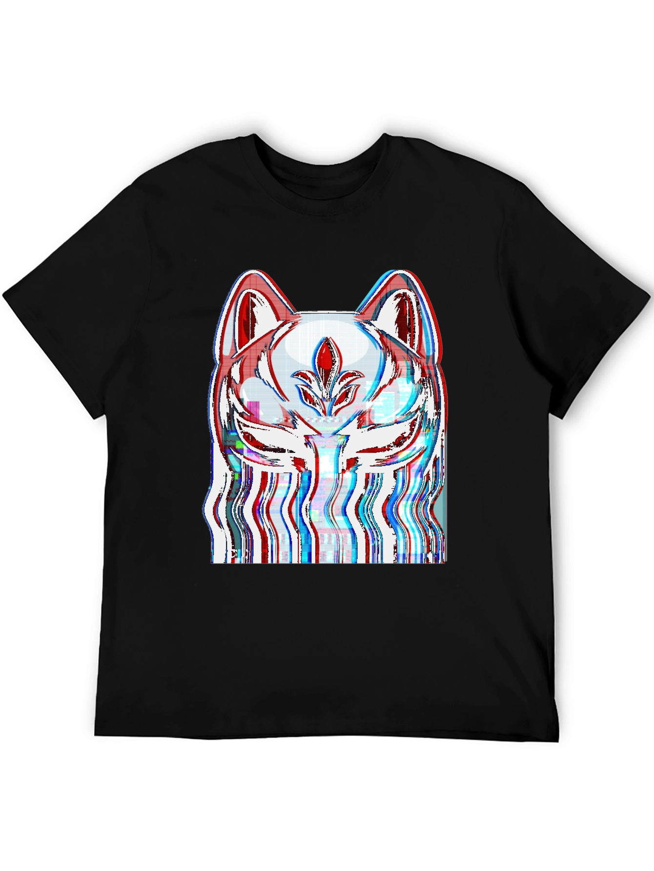Glitch Fox Mask Graphic Tee - Black