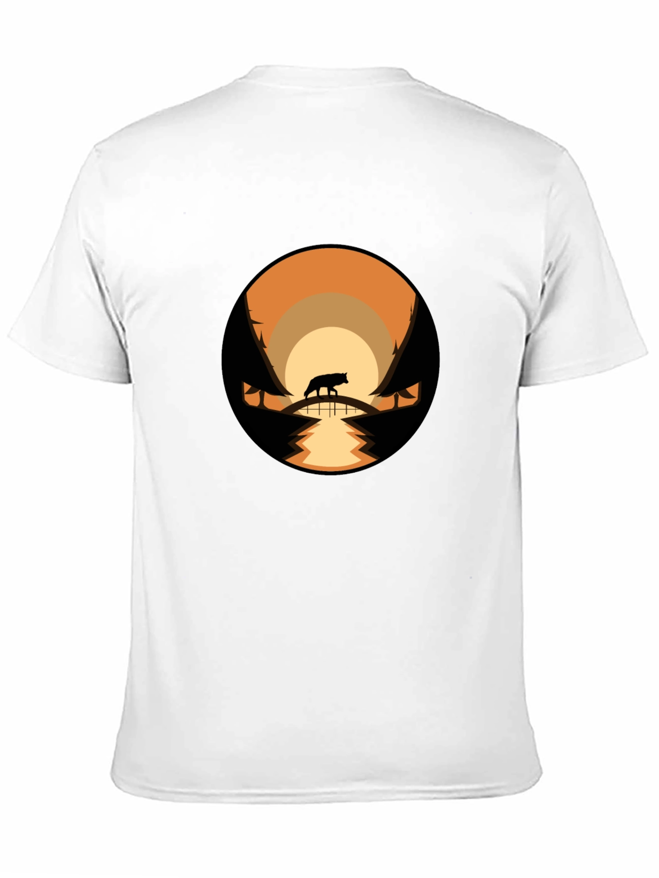 Mens Black T-Shirt with Wolf Landscape Design