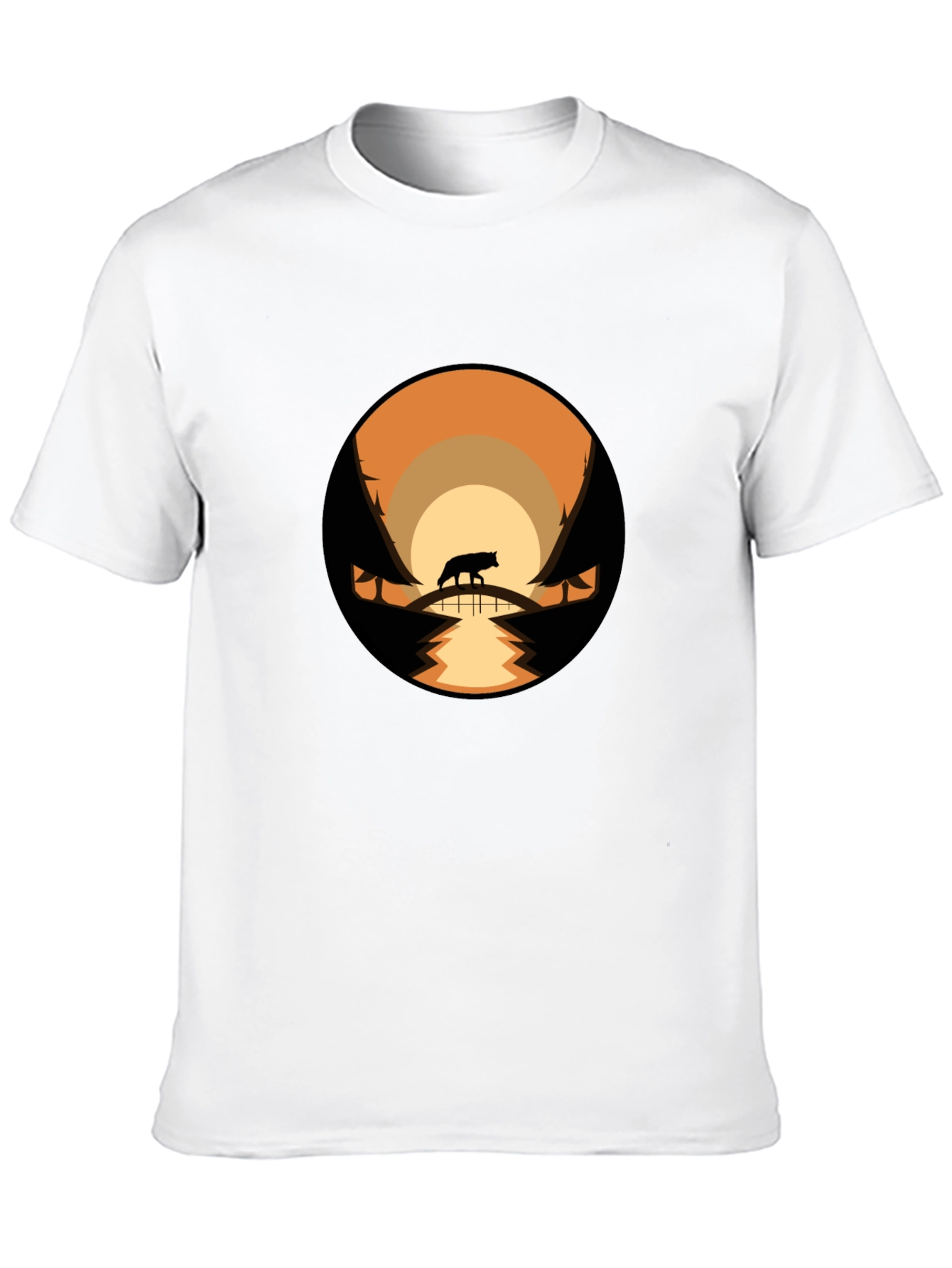 Mens Black T-Shirt with Wolf Landscape Design
