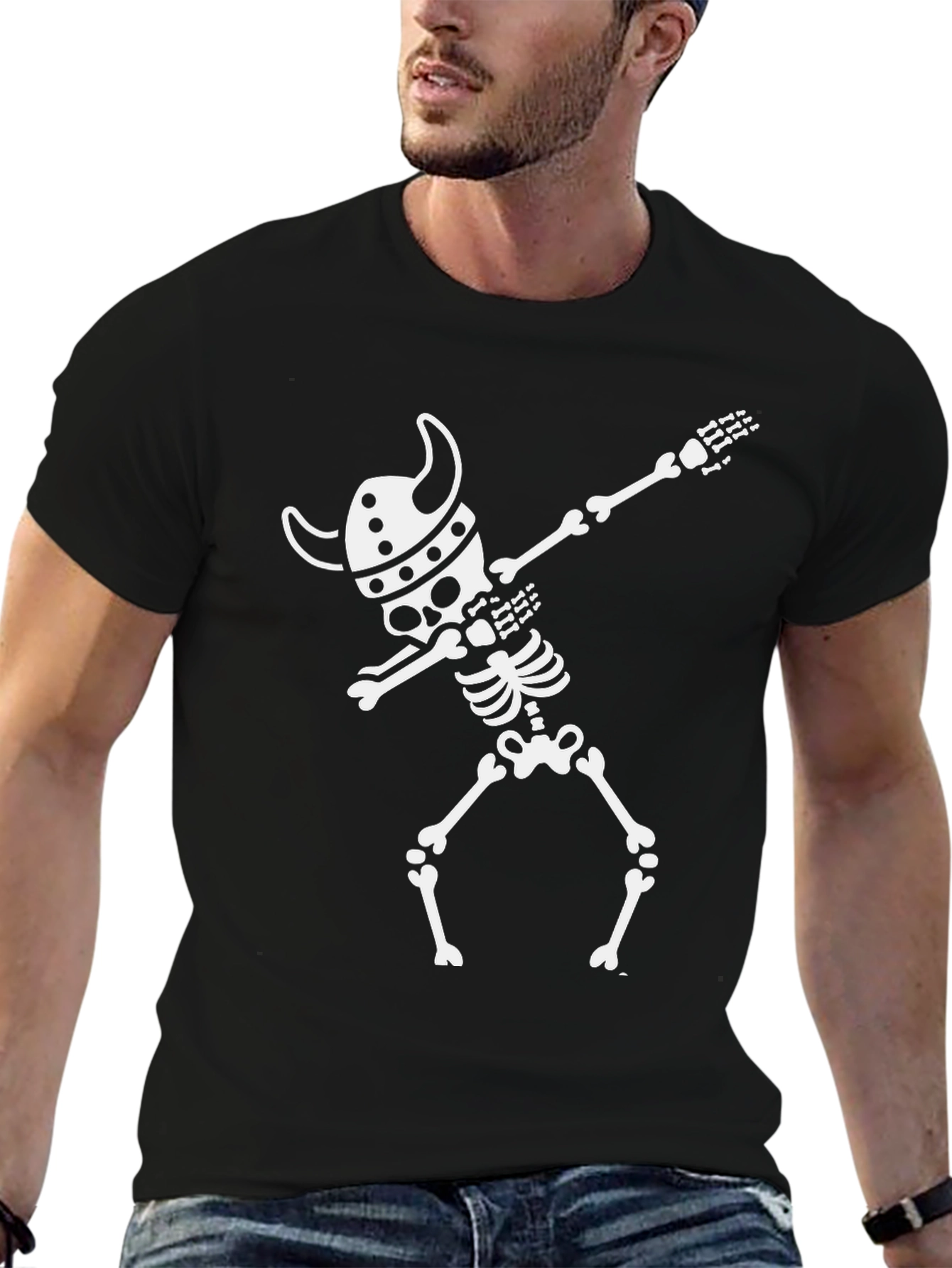 Viking Skeleton Dab T-Shirt - Black Cotton Tee