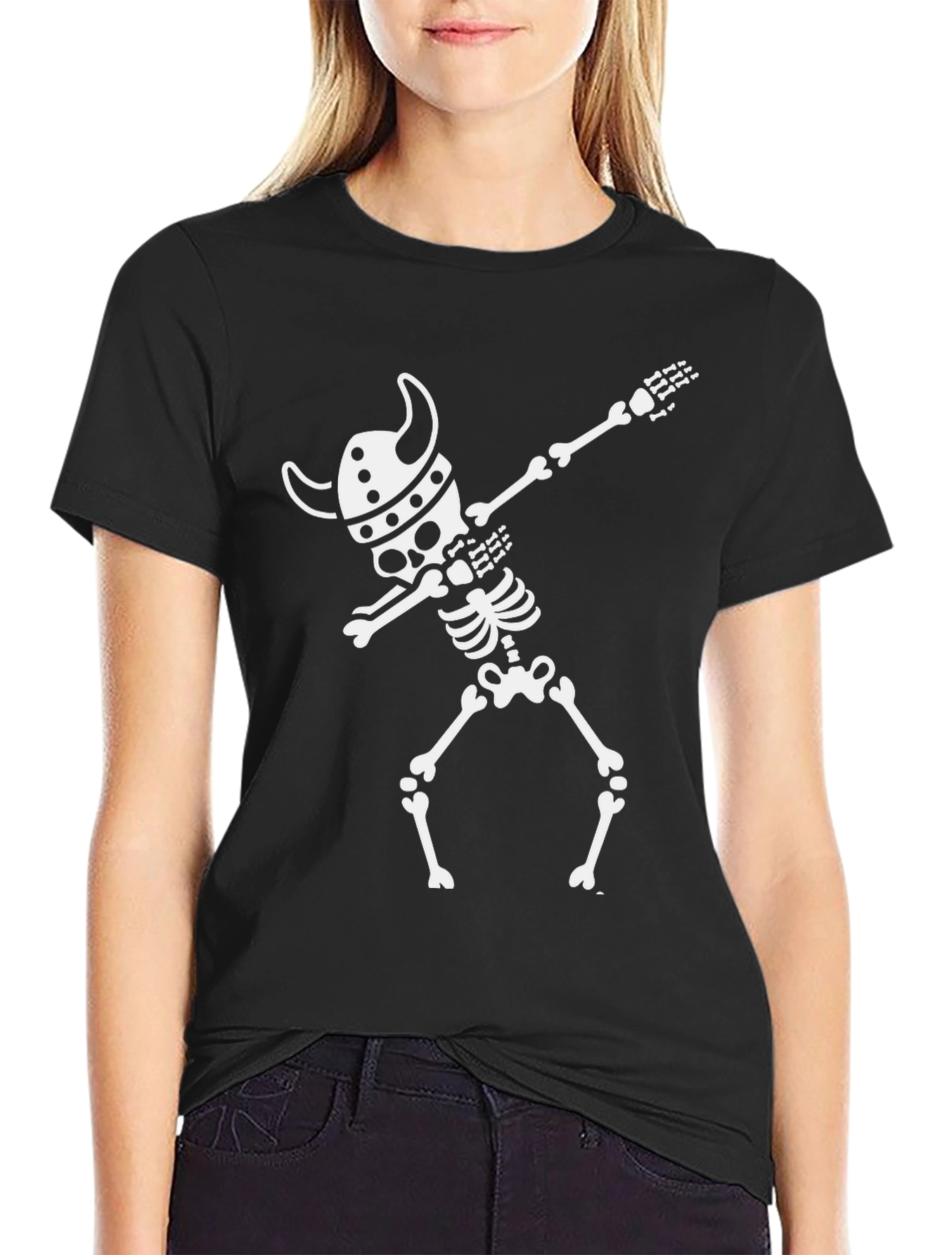 Viking Skeleton Dab T-Shirt - Black Cotton Tee