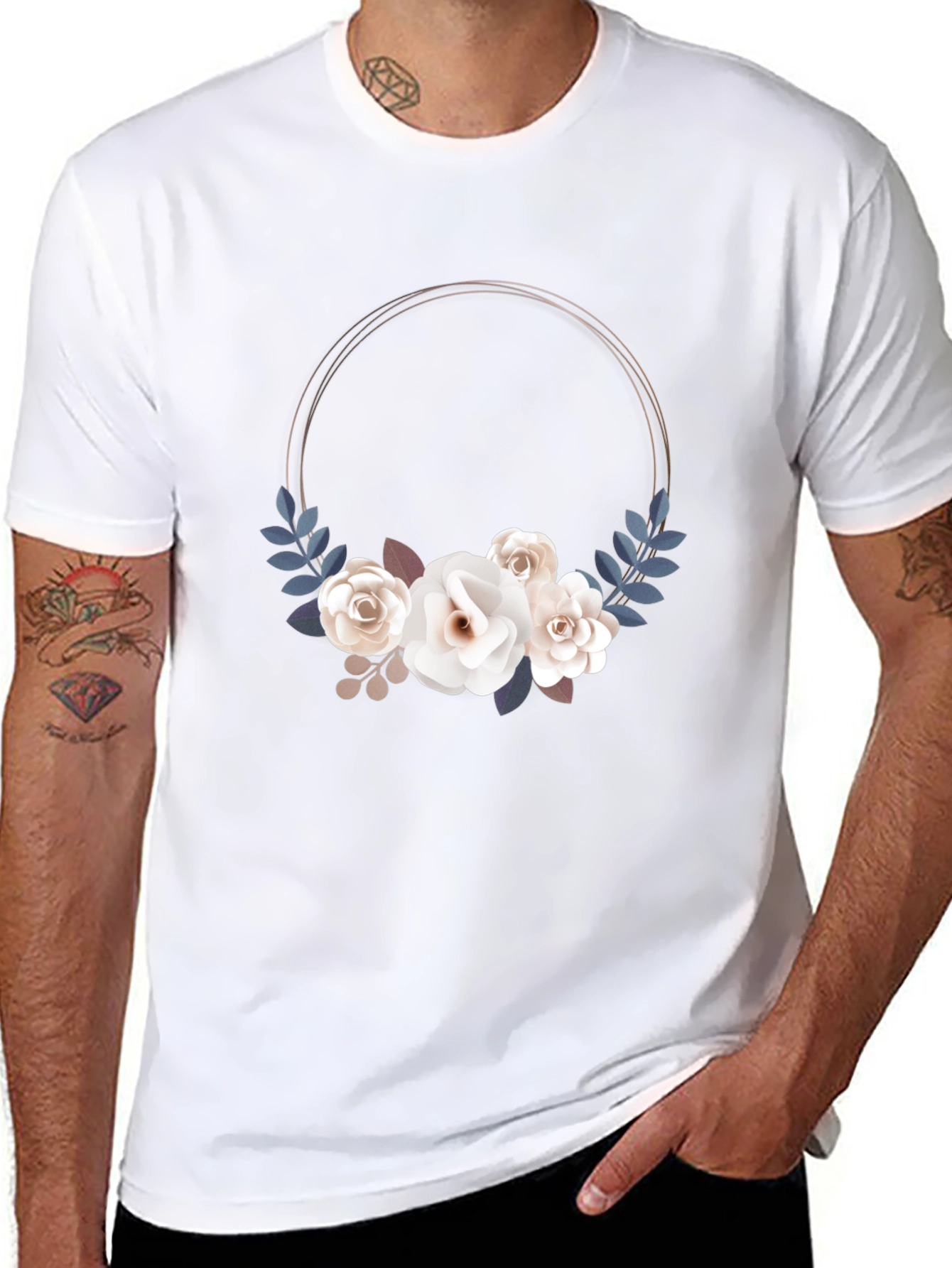 Floral Wreath Graphic Black T-Shirt