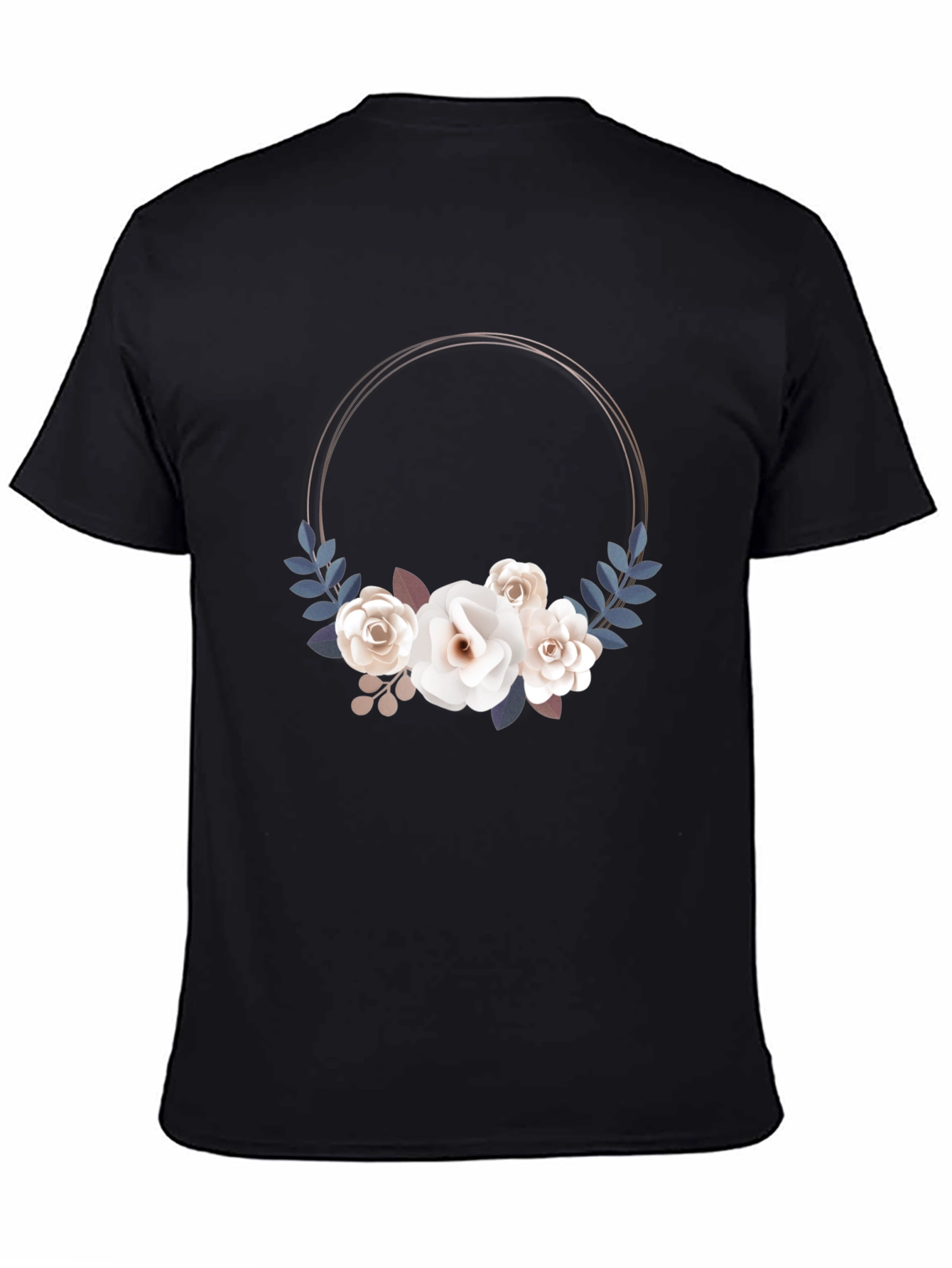 Floral Wreath Graphic Black T-Shirt