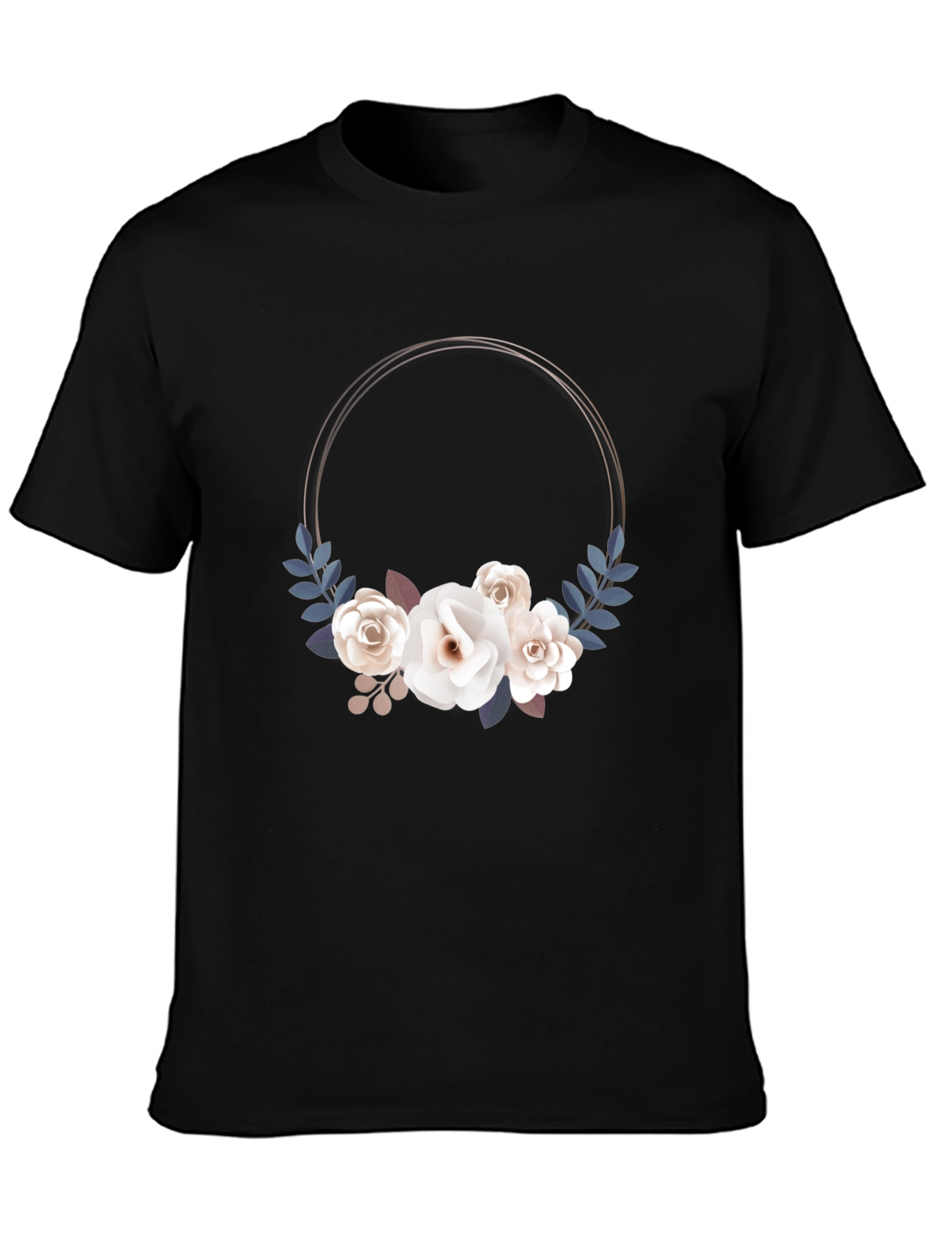 Floral Wreath Graphic Black T-Shirt
