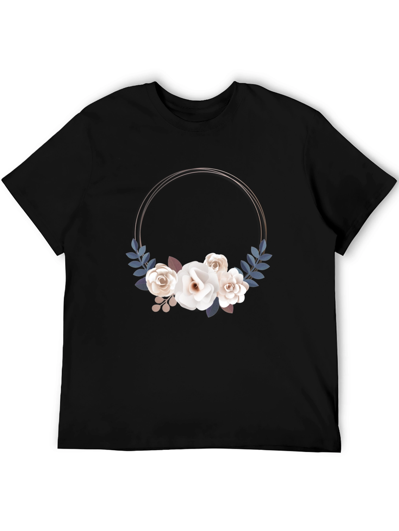 Floral Wreath Graphic Black T-Shirt