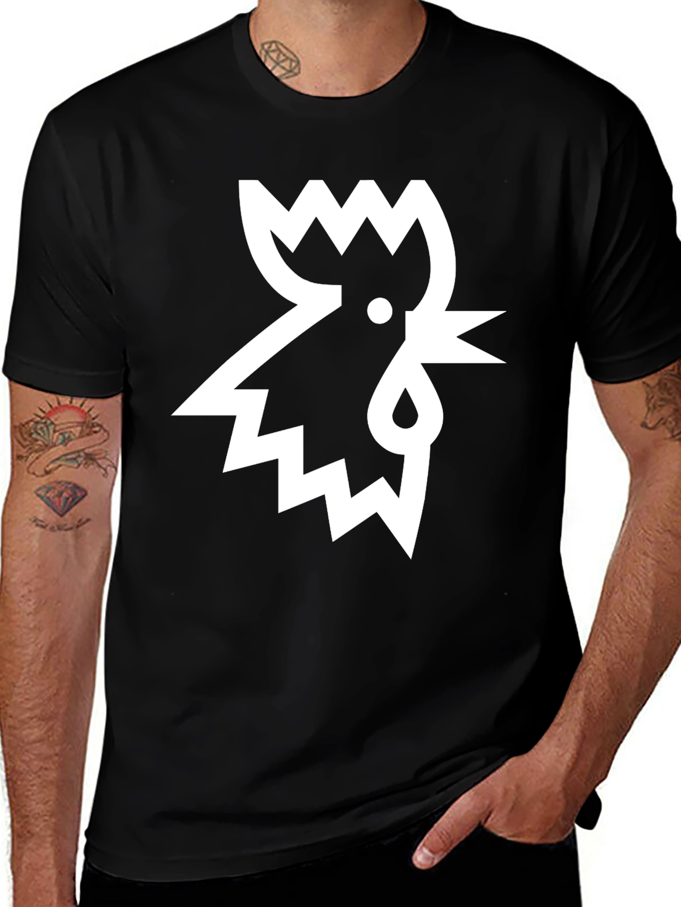 Geometric Rooster Graphic Tee - Stylish Mens Black T-Shirt