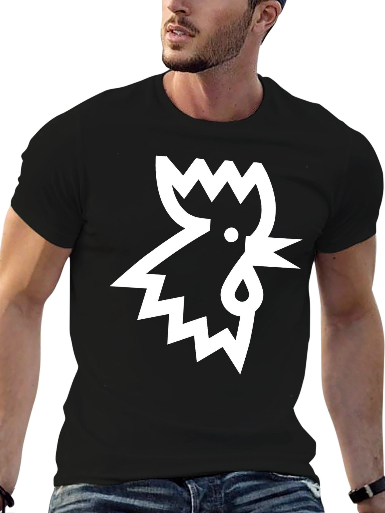 Geometric Rooster Graphic Tee - Stylish Mens Black T-Shirt