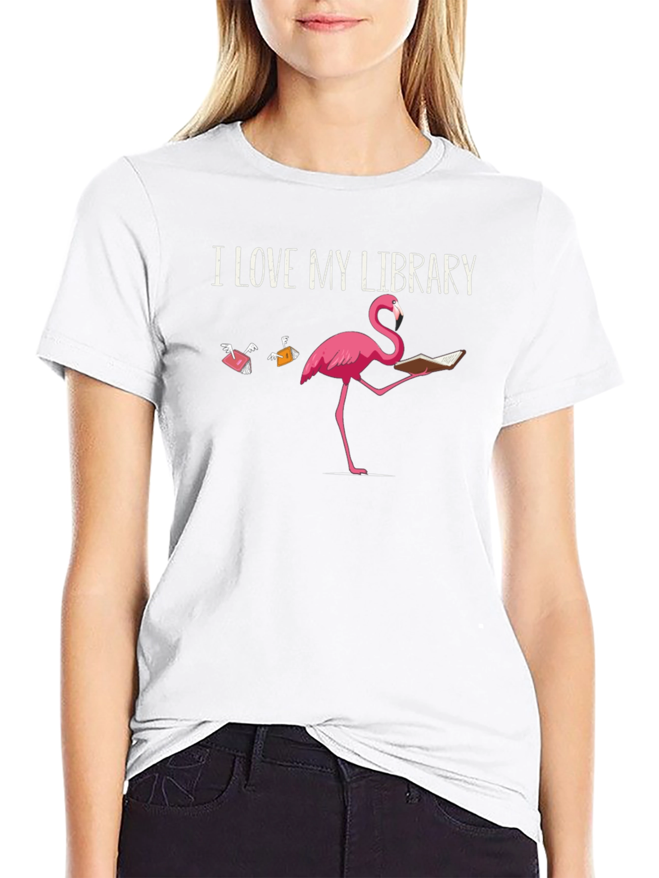 I Love My Library Flamingo T-Shirt