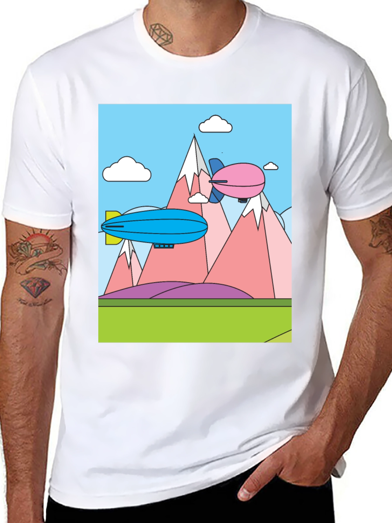 Cartoon Landscape Dirigible Graphic Tee