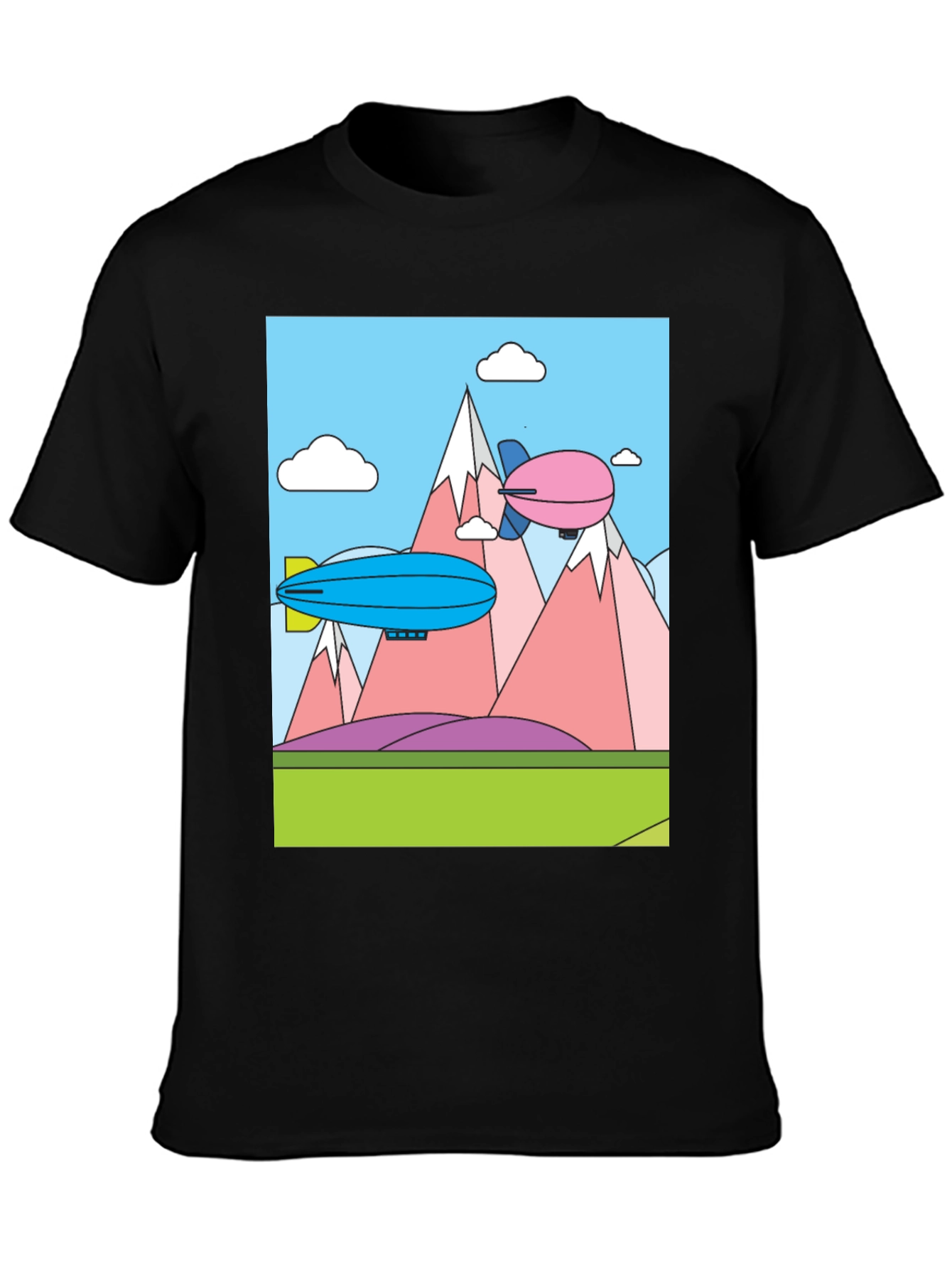 Cartoon Landscape Dirigible Graphic Tee