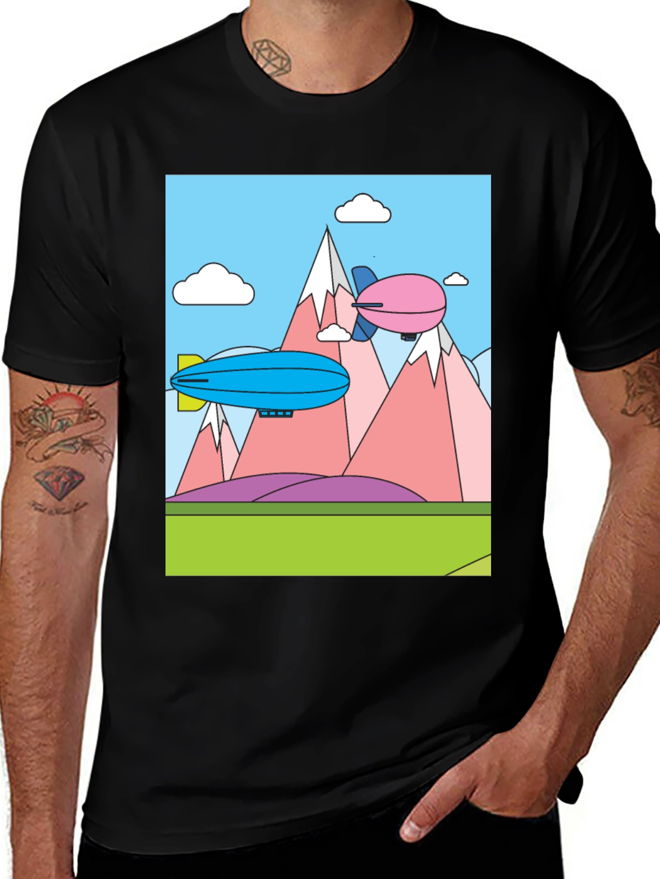Cartoon Landscape Dirigible Graphic Tee