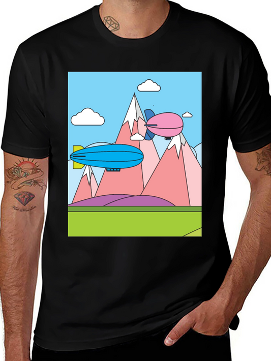 Cartoon Landscape Dirigible Graphic Tee