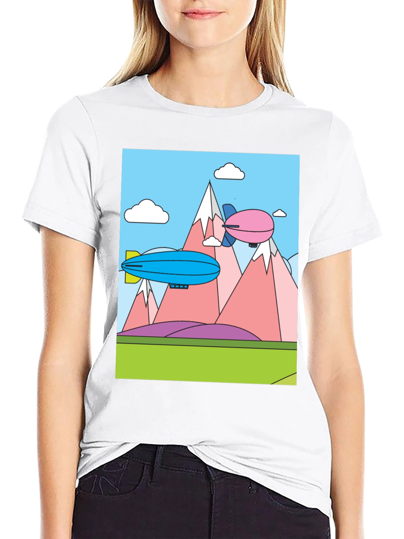 Cartoon Landscape Dirigible Graphic Tee