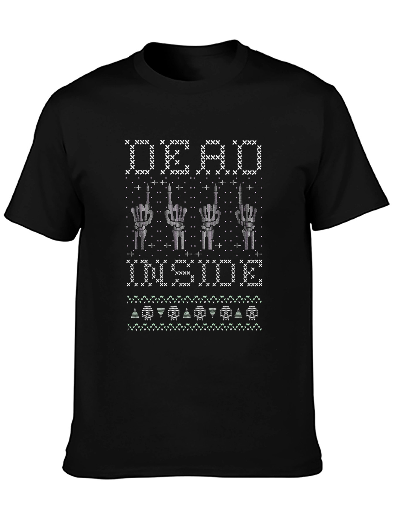 Dead Inside Knit Pattern T-Shirt - Mens Black Tee