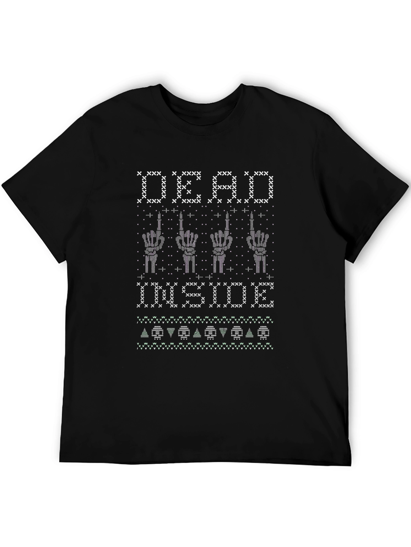 Dead Inside Knit Pattern T-Shirt - Mens Black Tee
