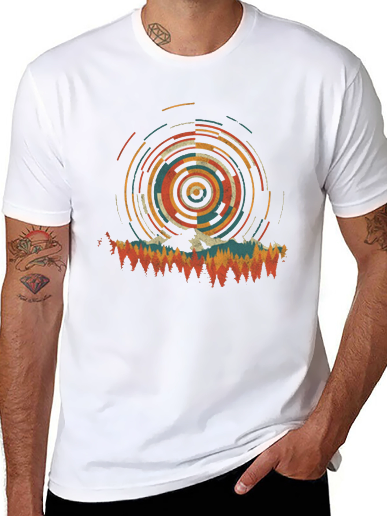 Retro Mountain Circle Graphic Tee - Black