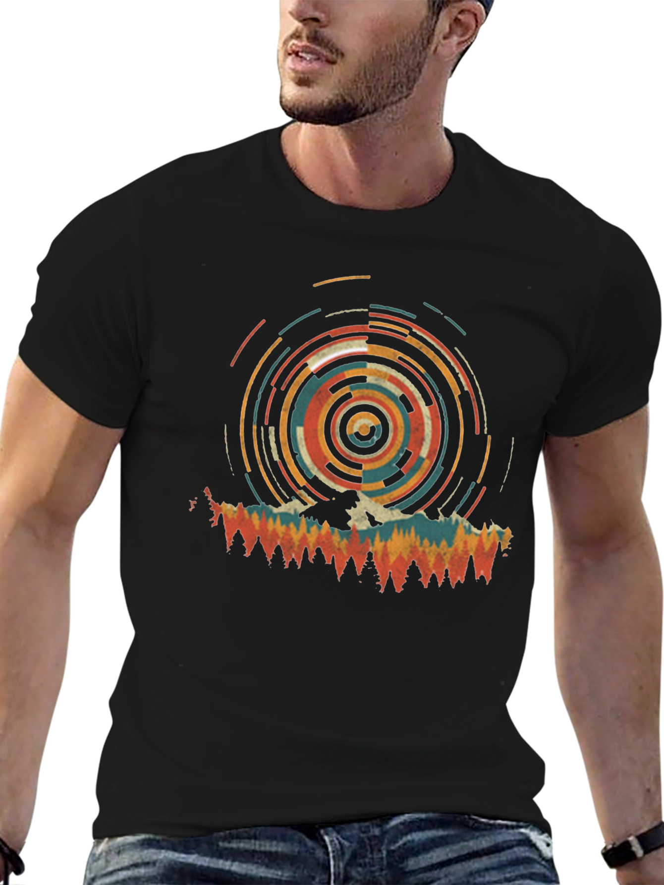Retro Mountain Circle Graphic Tee - Black