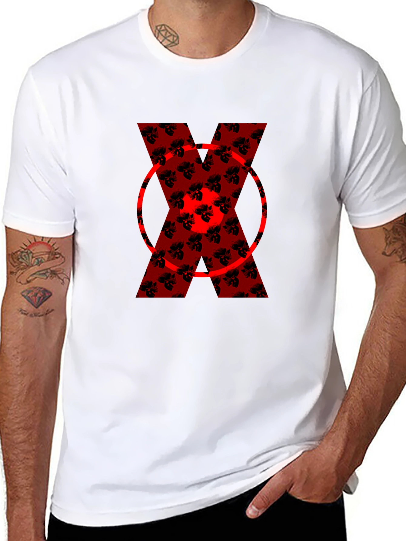 Bold Red Floral X Graphic Black T-Shirt