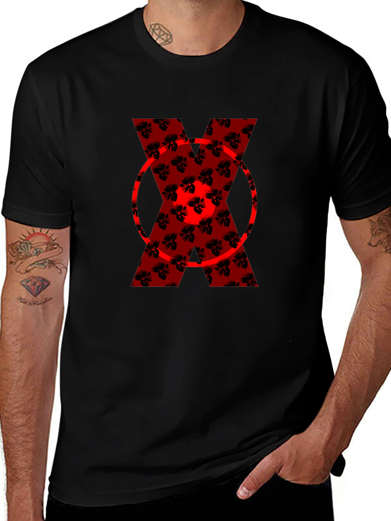 Bold Red Floral X Graphic Black T-Shirt