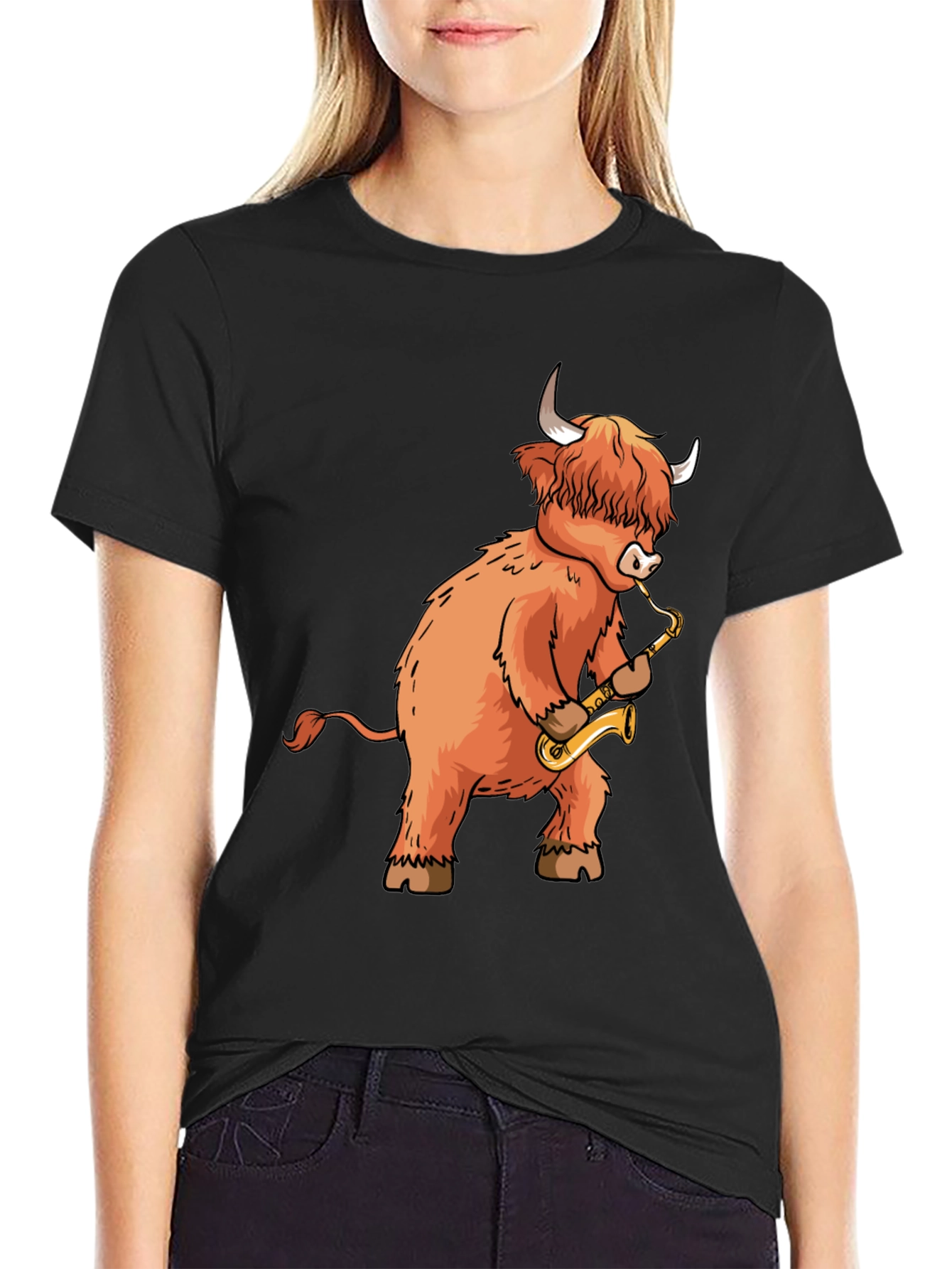 Highland Cow Saxophone T-Shirt - Funny Music Tee