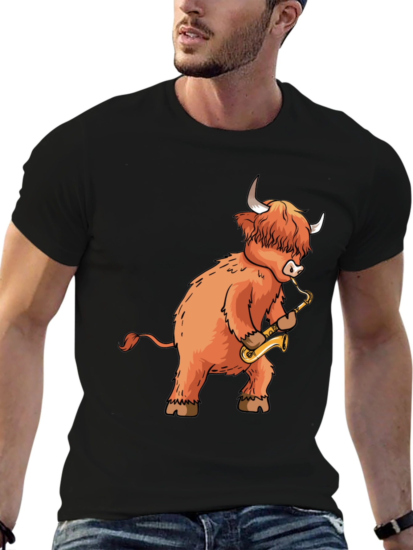 Highland Cow Saxophone T-Shirt - Funny Music Tee