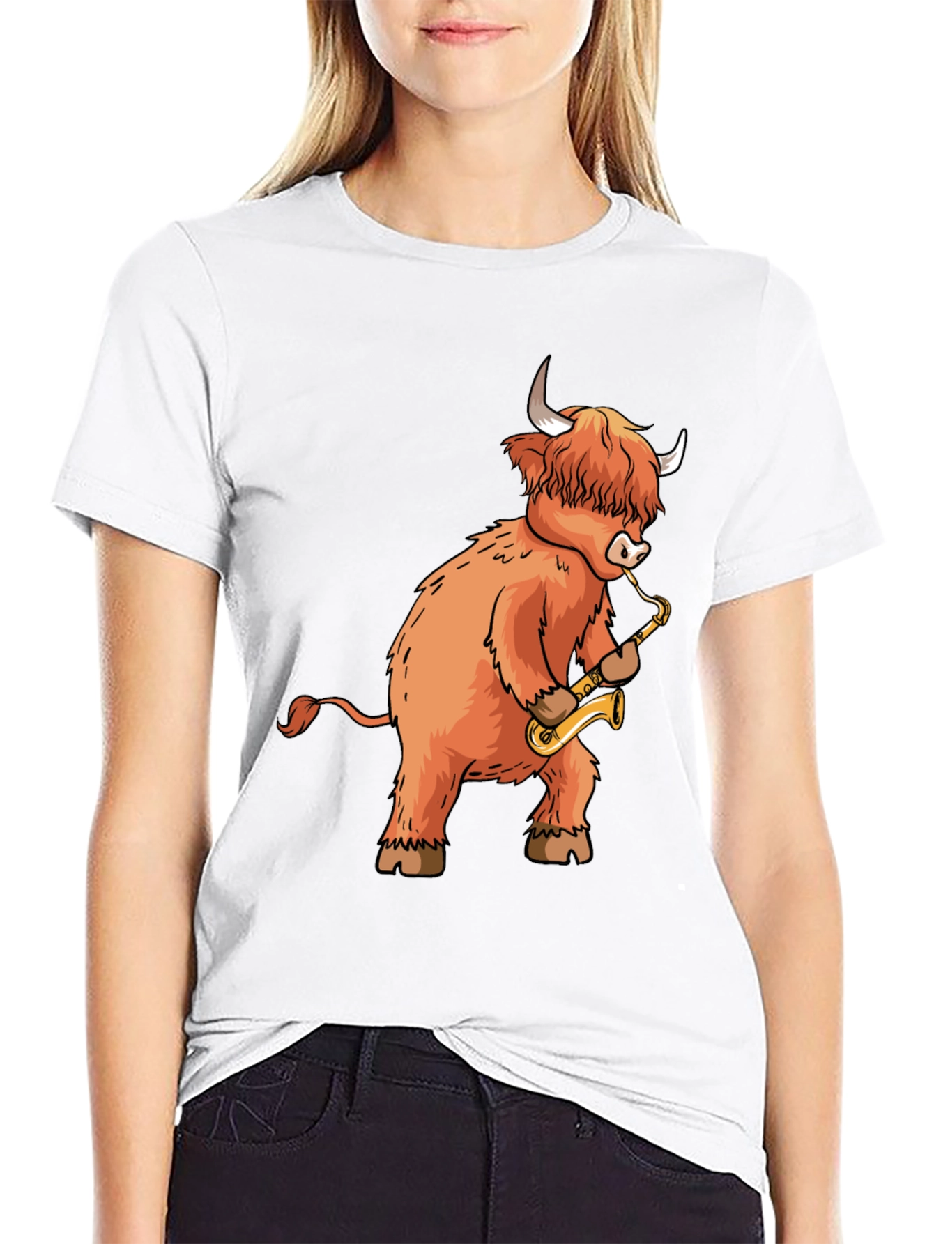 Highland Cow Saxophone T-Shirt - Funny Music Tee