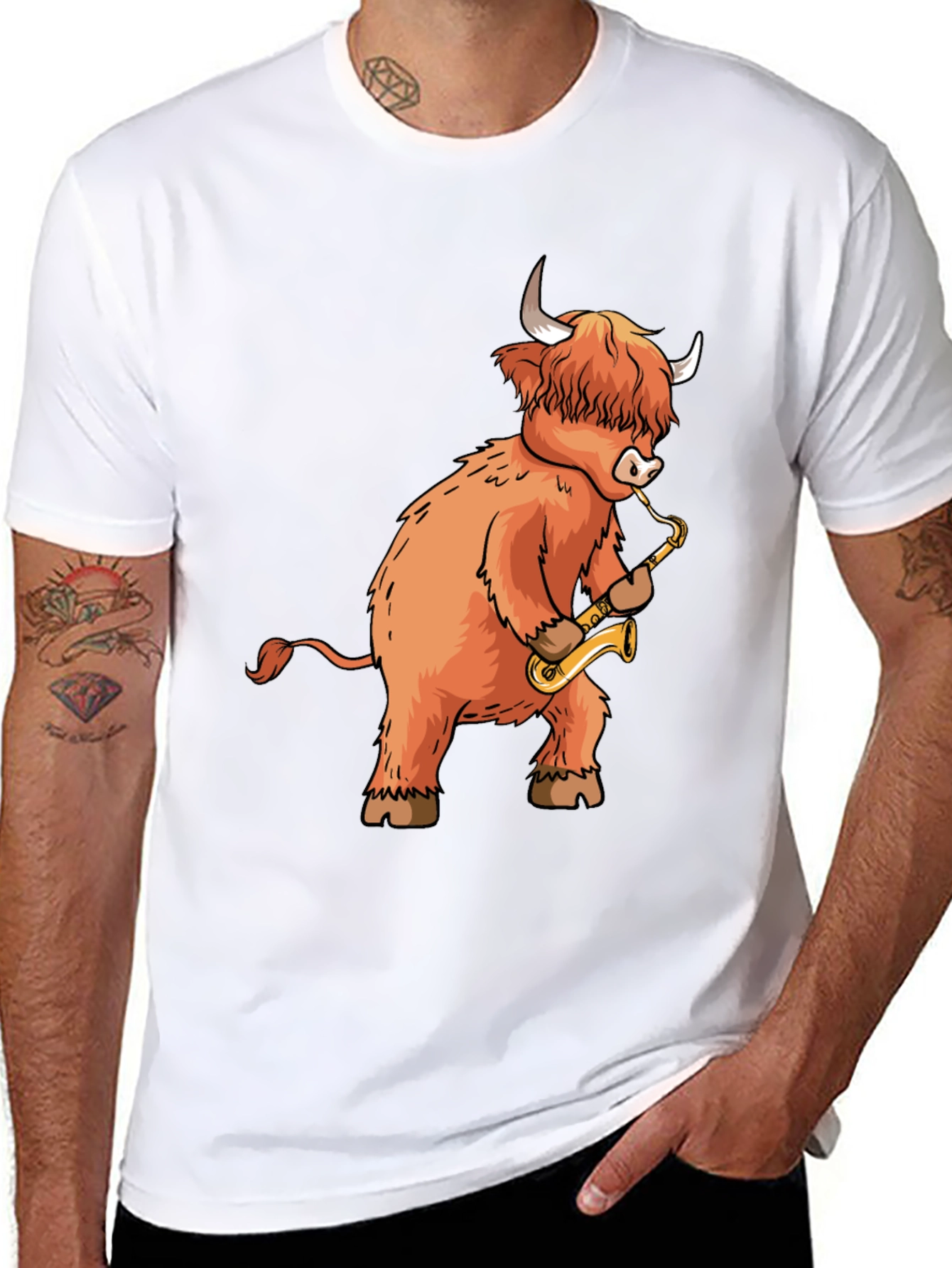 Highland Cow Saxophone T-Shirt - Funny Music Tee