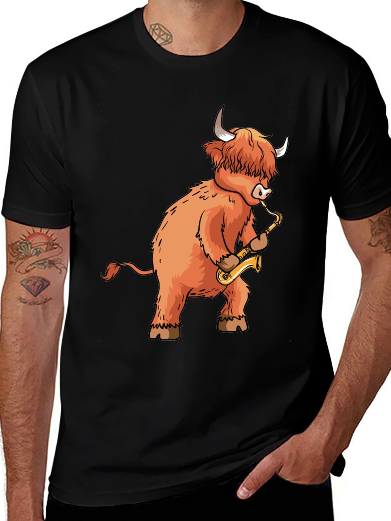 Highland Cow Saxophone T-Shirt - Funny Music Tee