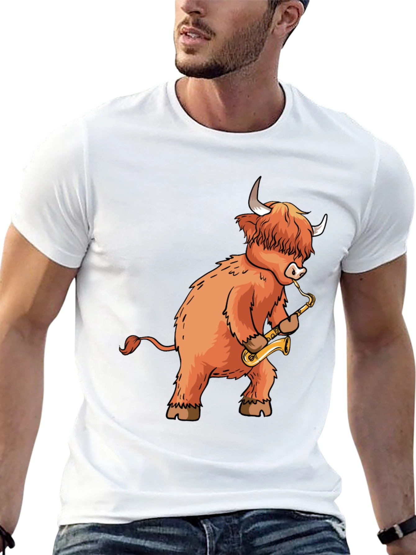 Highland Cow Saxophone T-Shirt - Funny Music Tee