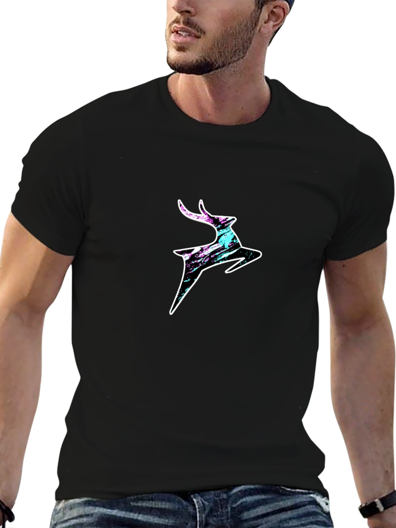 Modern Deer Graphic T-Shirt - Black