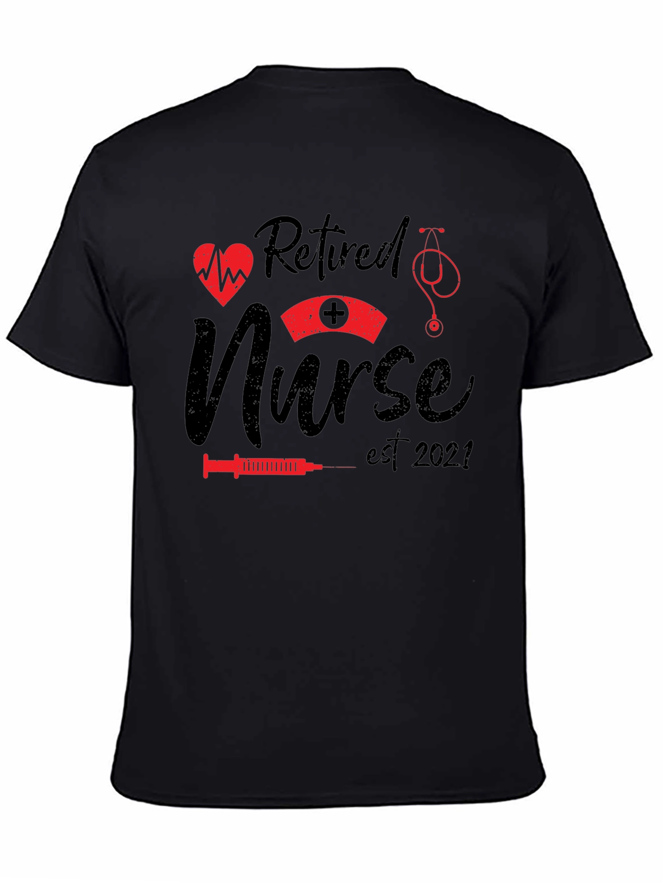 Retired Nurse T-Shirt - Est. 2021 - Black Cotton
