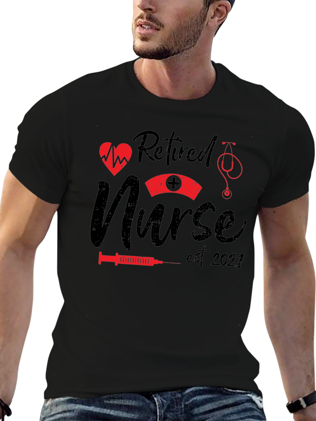 Retired Nurse T-Shirt - Est. 2021 - Black Cotton