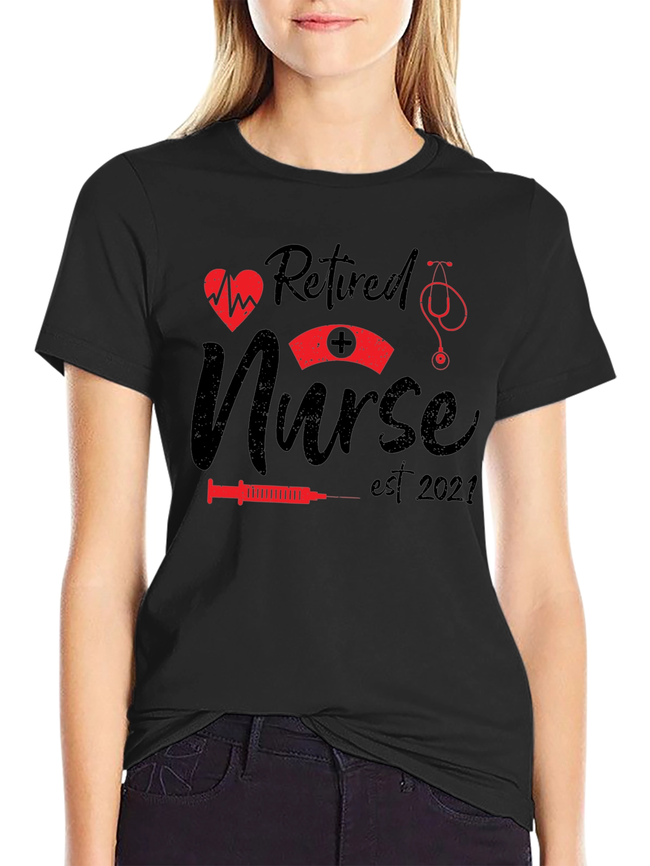 Retired Nurse T-Shirt - Est. 2021 - Black Cotton